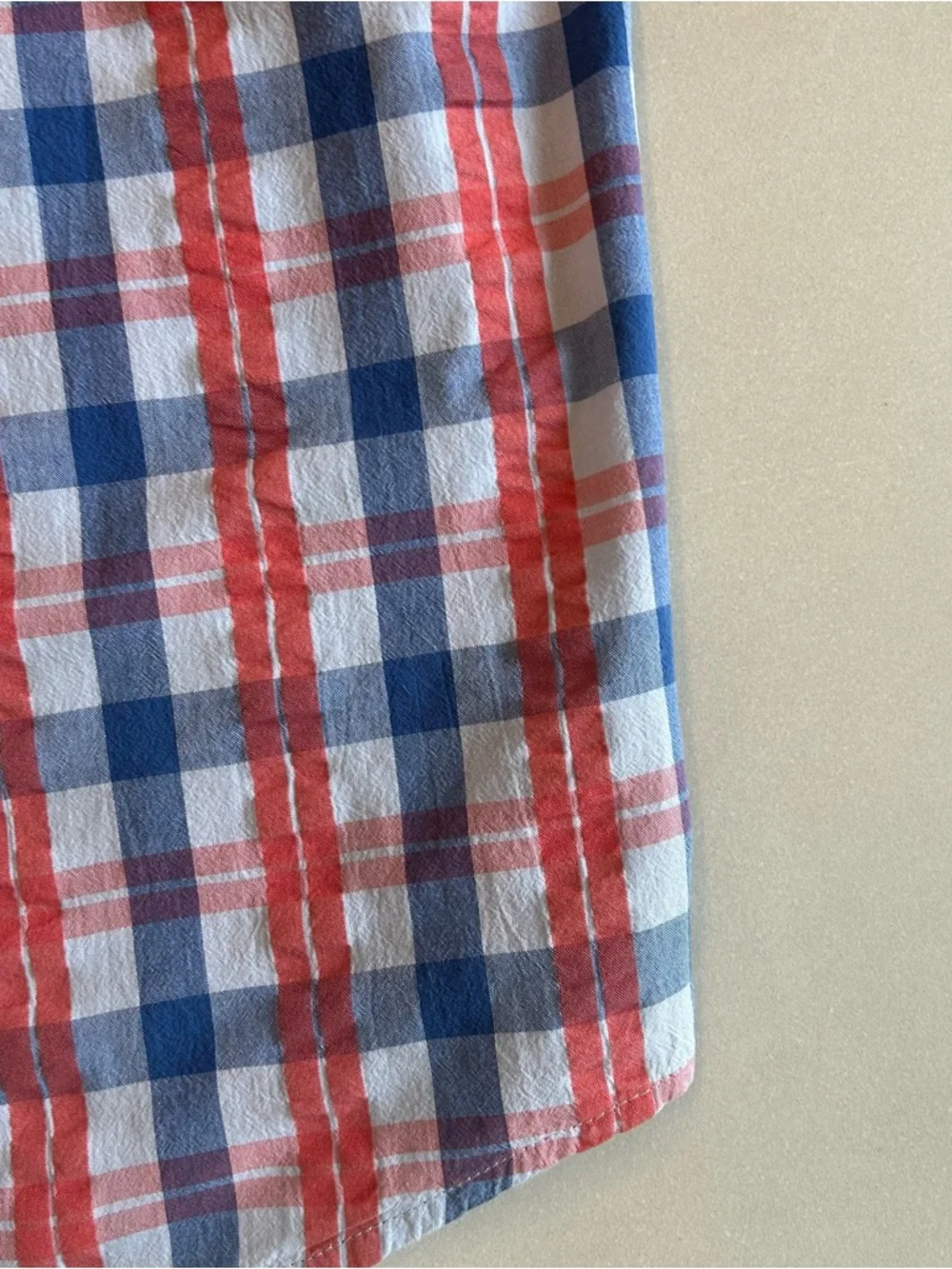 L.L. Bean Red, Blue & White Short Sleeve Plaid Cotton Button-Down Shirt. Size L - Picture 10 of 11